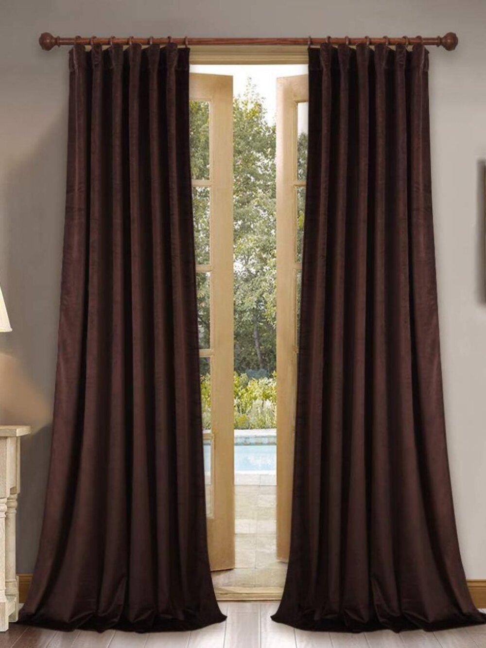 Brown Velvet Curtains Blackout for Living Room, W52xL90, 2 Panels